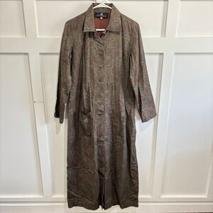 Peruvian Connection Women's Pima Button Down Maxi Coat Dress Green Brown Size M